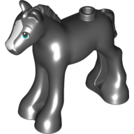 Lego Animal, Horse / Foal, with Dark Turquoise Eyes, White Blaze Print / Black