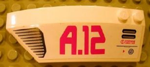 Lego Wedge 8 x 3 x 2 Open Left with Red 'A.12' and Black Grille Pattern (Sticker) - Set 8106