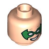 Lego Minifig Head Robin, Dual Sided, Green Eyemask, Smiling / Scared Print [Hollow Stud] / Light Nougat