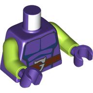 Lego Torso, Muscle Chest, Reddish Brown Belt, Silver 'G'-Shaped Buckle print, Lime Arms, Dark Purple Hands / Dark Purple