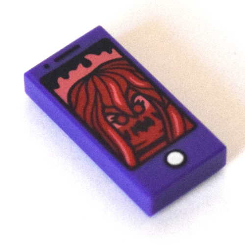 Lego Tile 1 x 2 with Smart Phone and Dark Red Ghost Print / Dark Purple