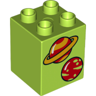 Lego Duplo Brick 2 x 2 x 2 with 2 Planets Print / Lime