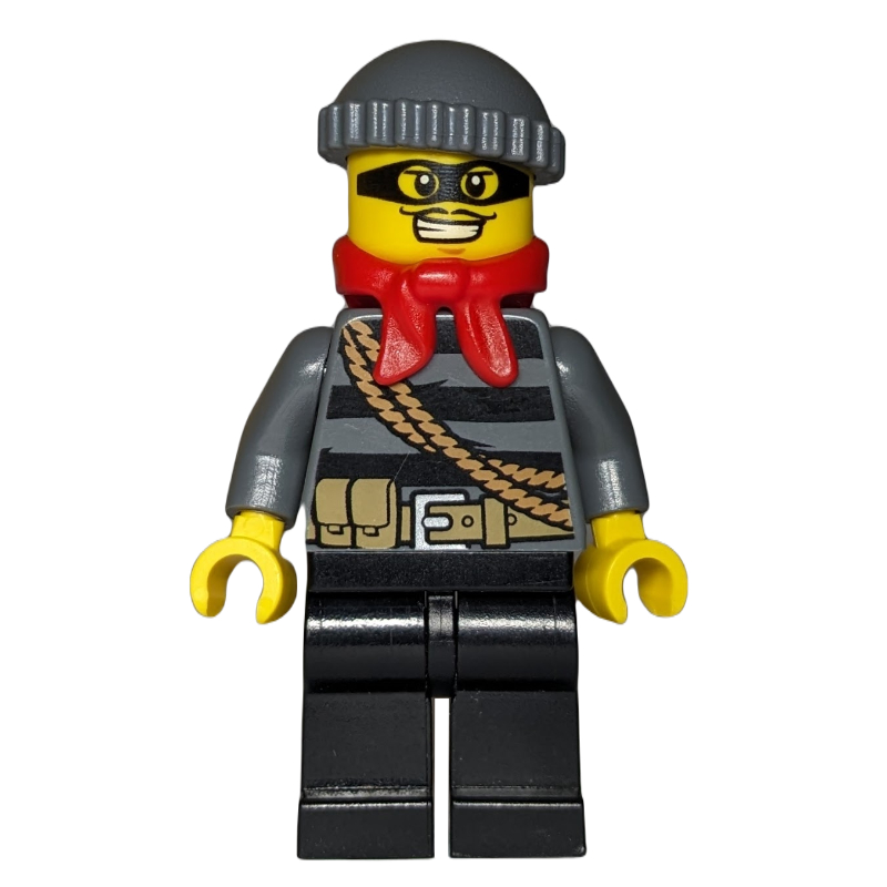 Lego Robber, Striped Sweater with Rope and Belt, Black Eyemask, Red Scarf