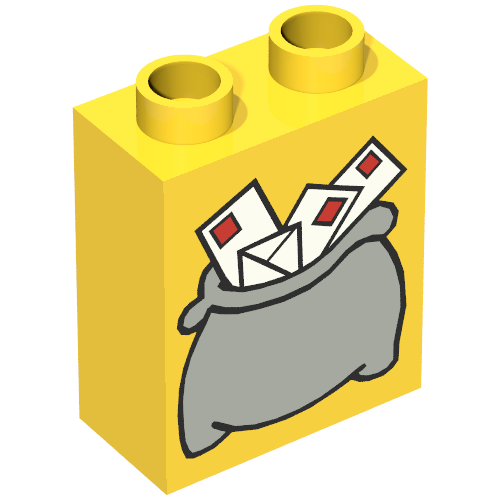 Lego Duplo Brick 1 x 2 x 2 with Large Light Gray Mail Bag Print / Yellow