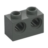 Technic Brick 1 x 2 [2 Pin Holes] / Dark Gray