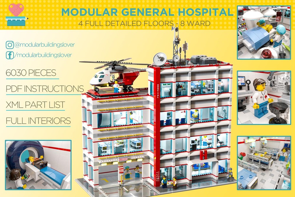 Lego GENERAL HOSPITAL MOC Modular Building 64x32
