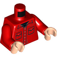 Lego Torso Shirt, Buttons, Pockets, Black Undershirt Print, Red Arms, Light Nougat Hands / Red