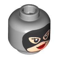 Lego Minifig Head Catwoman, Black Mask, Light Nougat Face, Red Lips print / Light Bluish Gray