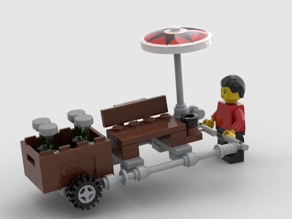 Lego Mobile wheelbarrow bench with beer crate - Schubkarrenbank mit Bierkasten