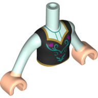 Lego Minidoll Torso Girl, Black Dress, Dark Turquoise/Dark Pink Roses print with Light Nougat Hands / Light Aqua