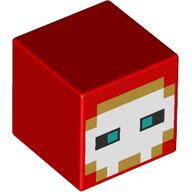 Lego Minifig Head Special, Cube, Pixelated White/Tan Face, Dark Turquoise Eyes / Red