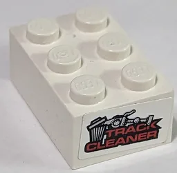 Brick 2 x 3 with Trash Can and 'TRACK CLEANER' Pattern on Both Ends (Stickers) - Set 8182