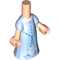 Lego Microdoll Body Long Dress Bright Light Blue with Dark Azure Crustal, White Flowers print / Light Nougat