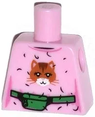 Torso Female Top with Cat Head, Hair and Green Money Belt Pattern / Bright Pink