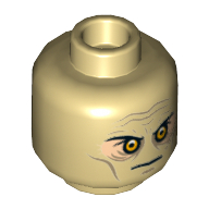 Lego Minifig Head Darth Vader, Orange Eyes, Wrinkles, Scar and Two Large Scars on Back Print [Hollow Stud] / Tan