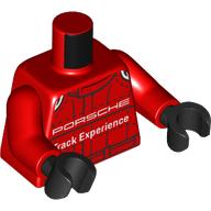 Lego Torso, Racing Suit, White 'PORSCHE Track Experience' print, Red Arms, Black Hands / Red