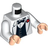 Lego Torso Jacket Formal with Bow Tie and Red Flower Print, White Arms, Light Nougat Hands / White