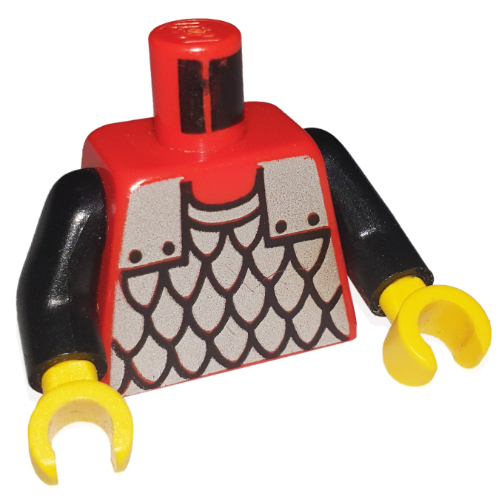 Lego Torso Scale Mail Print, Black Arms, Yellow Hands / Red