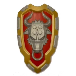 Large Figure Shield, 2 x 2 Brick Relief, Bull with Red and Metallic Gold Print / Pearl Light Gray