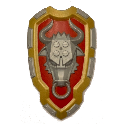 Lego Large Figure Shield, 2 x 2 Brick Relief, Bull with Red and Metallic Gold Print / Pearl Light Gray
