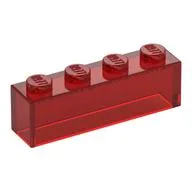 Brick 1 x 4 without Bottom Tubes / Trans-Red