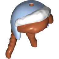 Lego Hair and Hat, Long with Pigtails and Bright Light Blue Winter Hat with White Fur Trim Print / Dark Orange