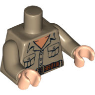 Lego Torso Open Collar, 2 Pockets and Belt Print (Rene Belloq), Dark Tan Arms, Light Nougat Hands / Dark Tan
