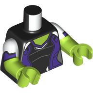 Lego Torso, Dark Purple/Black/White Armor print, Dual Molded Arms with White Sleeves Pattern, Lime Arms and Hands / Black
