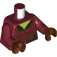 Lego Torso Jacket Open Collar, Lime Chest Print, Dark Red Arms, Reddish Brown Hands / Dark Red