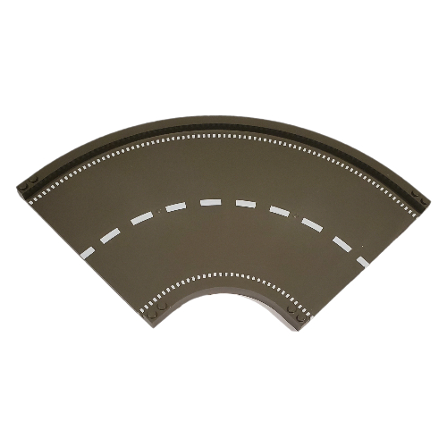 Lego Baseplate Ramp 24 x 24 Curved, Road with White Center Stripe Print / Dark Gray