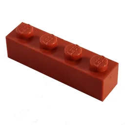 Modulex Brick 1 x 4 with LEGO on Stud / Modulex Red