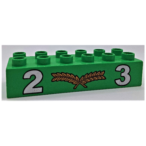 Lego Duplo Brick 2 x 6 with Silver '2' and '3' with Center Gold Laurels Print