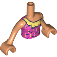 Lego Minidoll Torso Girl Dark Pink Shirt with 1 Strap, Dark Blue Trim, Bright Light Yellow Ruffles / Nougat