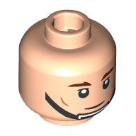 Lego Minifig Head Rebel Trooper, Reddish Brown Eyebrows, Black Chin Strap, Closed Mouth / Angry Frown Print / Light Nougat
