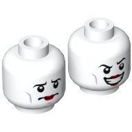 Lego Minifig Head Jestro, Dual Sided, Eyebrows, Red Lipstick, Wide Grin / Worried Print [Hollow Stud] / White