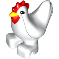 Lego Duplo Animal Chicken / Hen with Red Comb and Wattle, Semi-Circular Eyes Print / White
