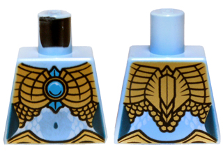 Lego Torso Chima Female Outline with Gold Scaled Armor and Blue Round Jewel (Chi) Pattern