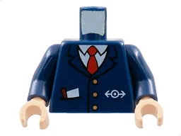 Torso Train with Logo, Three Gold Buttons, Red Tie, Pencil & Paper in Pocket Pattern / Dark Blue Arms / Light Nougat Hands