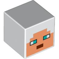 Lego Minifig Head Special, Cube with Pixelated Nougat Face, Dark Turquoise Eyes Print / White