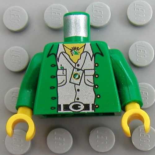 Lego Torso Jacket, White Shirt, and Necklace Print, Green Arms, Yellow Hands / Green