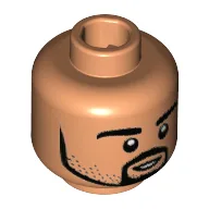 Minifig Head Sami Khedira, Beard and Stubble, White Pupils, Small Open Smile Print [Hollow Stud / Nougat