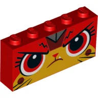 Brick 1 x 5 x 2 with Angry Unikitty, Red Eyes Print / Red
