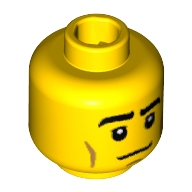 Lego Minifig Head Baseball Fielder, Brown Eyebrows, Cheek Lines, White Pupils Print [Blocked Open Stud] / Yellow