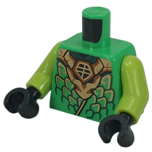 Lego Torso, Ninja Robe, Gold/Dark Green Scales, Gold Dragon print, Lime Arms, Black Hands / Bright Green