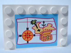 Lego Tile, Modified 4 x 6 with Studs on Edges with Map Pattern (Sticker) - Set 5960