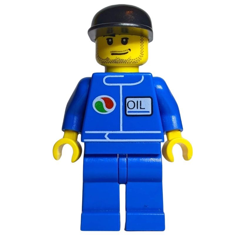Lego Man, Blue Jumpsuit with Octan Logo, Black Cap, Stubble