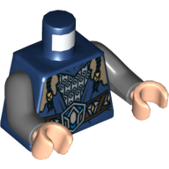 Lego Torso Armor, Silver Chain Mail and Jeweled Belt Print, Dark Bluish Gray Arms, Light Nougat Hands / Dark Blue