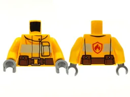 Torso Fire Suit with Stripe and Brown Utility Belt and Fire Logo on Back Pattern / Bright Light Orange Arms / Dark Bluish Gray Hands