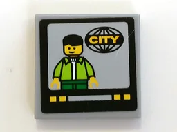 Tile 2 x 2 with TV Screen with Man and 'CITY' Pattern (Sticker) - Set 7639