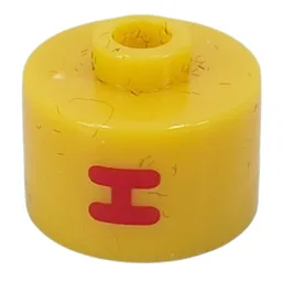 Pen Bead, Round Long, Flat Edge with Red 'H' Print / Yellow